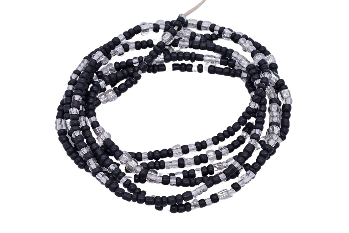 Black Diamond/Clear Color African Waist Beads for Women | Waist Beads |  Small Seed Beads | Afrocentric | Cloth & Cord